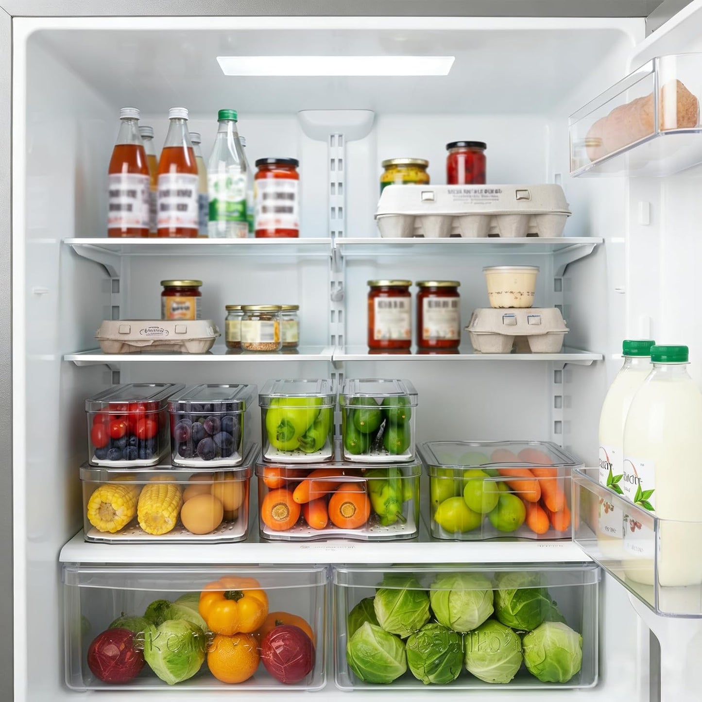 Fridge Organizers and Storage, 6 Pack Clear Freezer Organizer Bins with Lids for Kitchen, Pantry, Refrigerator, Food, Fruit, Vegetable Storage