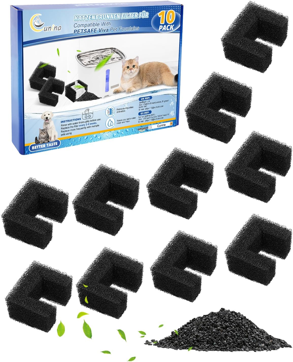 10 Pack Foam Filters Compatible with PetSafe Viva Water Fountain 64oz & 140oz, Pet Drinking Fountain Filter Replacement, Sponge Filter for Cat & Dog