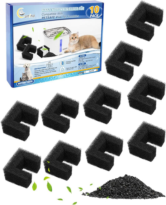 10 Pack Foam Filters Compatible with PetSafe Viva Water Fountain 64oz & 140oz, Pet Drinking Fountain Filter Replacement, Sponge Filter for Cat & Dog