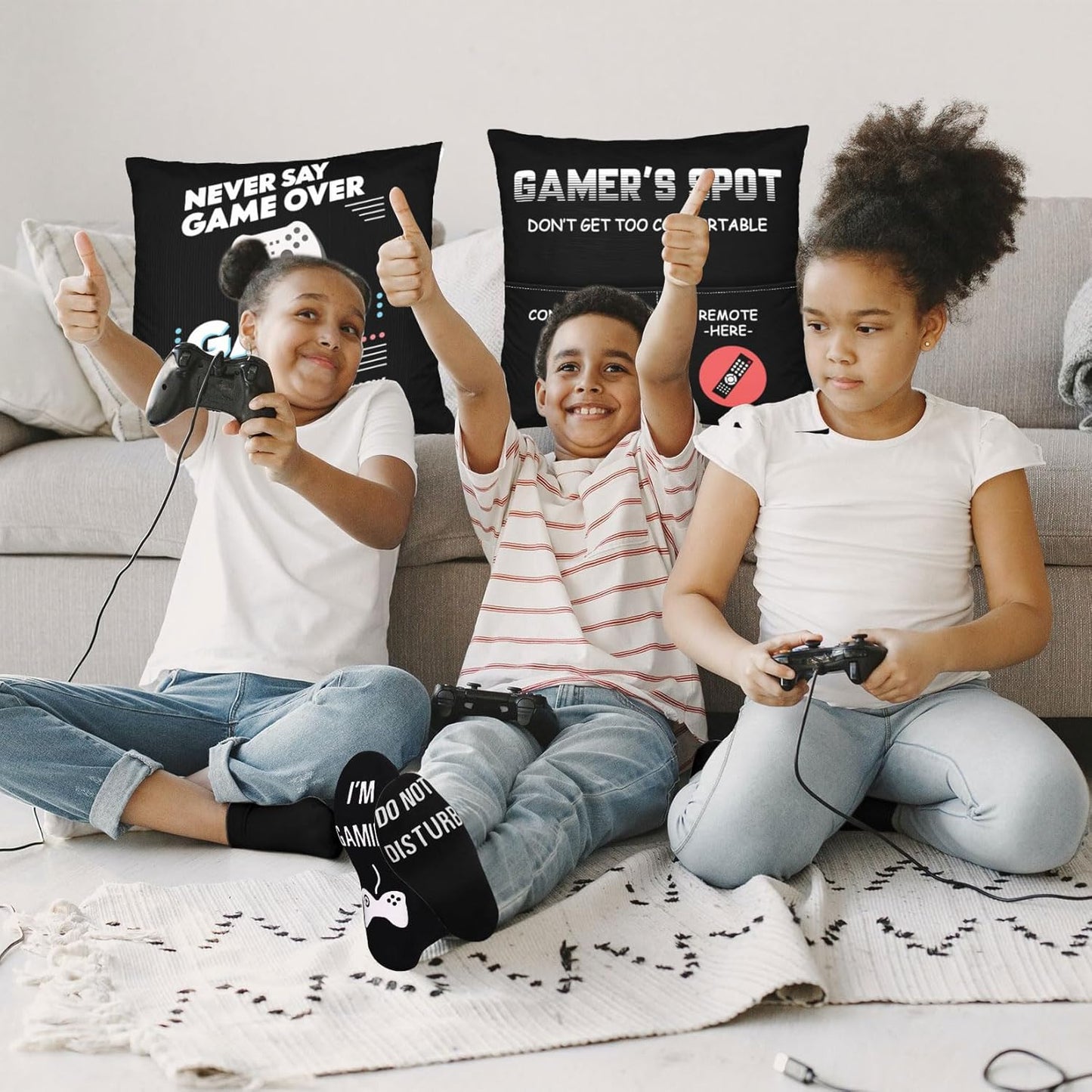 Gamer Gifts for Teenage Boys Men, Gaming Accessories for Room, for Gamers, Game Room Decor, Gaming Pillow Case and Gaming Socks for Teen Boys Men Son Husband Boyfriend (black-2pocket 1)