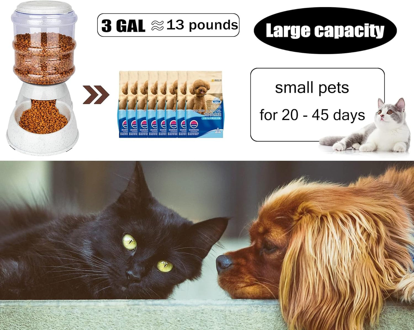 Pet Gravitational Feeder and Water Dispenser Large 3 Gallon 11 Liters-Thickened Durable,Dog Cat Water Bowl Dispenser Large,Automatic Replenish Pet Waterer Dispenser Station