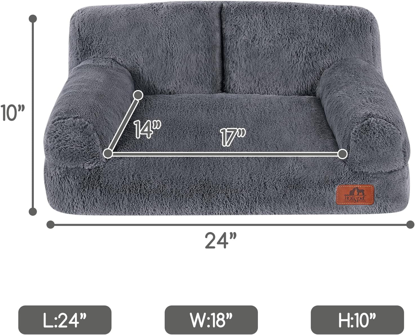 Hollypet Fluffy Dog Cat Bed Pet Couch Beds Plush Soft Warming Washable Puppy Bed for Small Medium Dogs and Large Cats, Gray, 24" L x 18" W x 10" Th