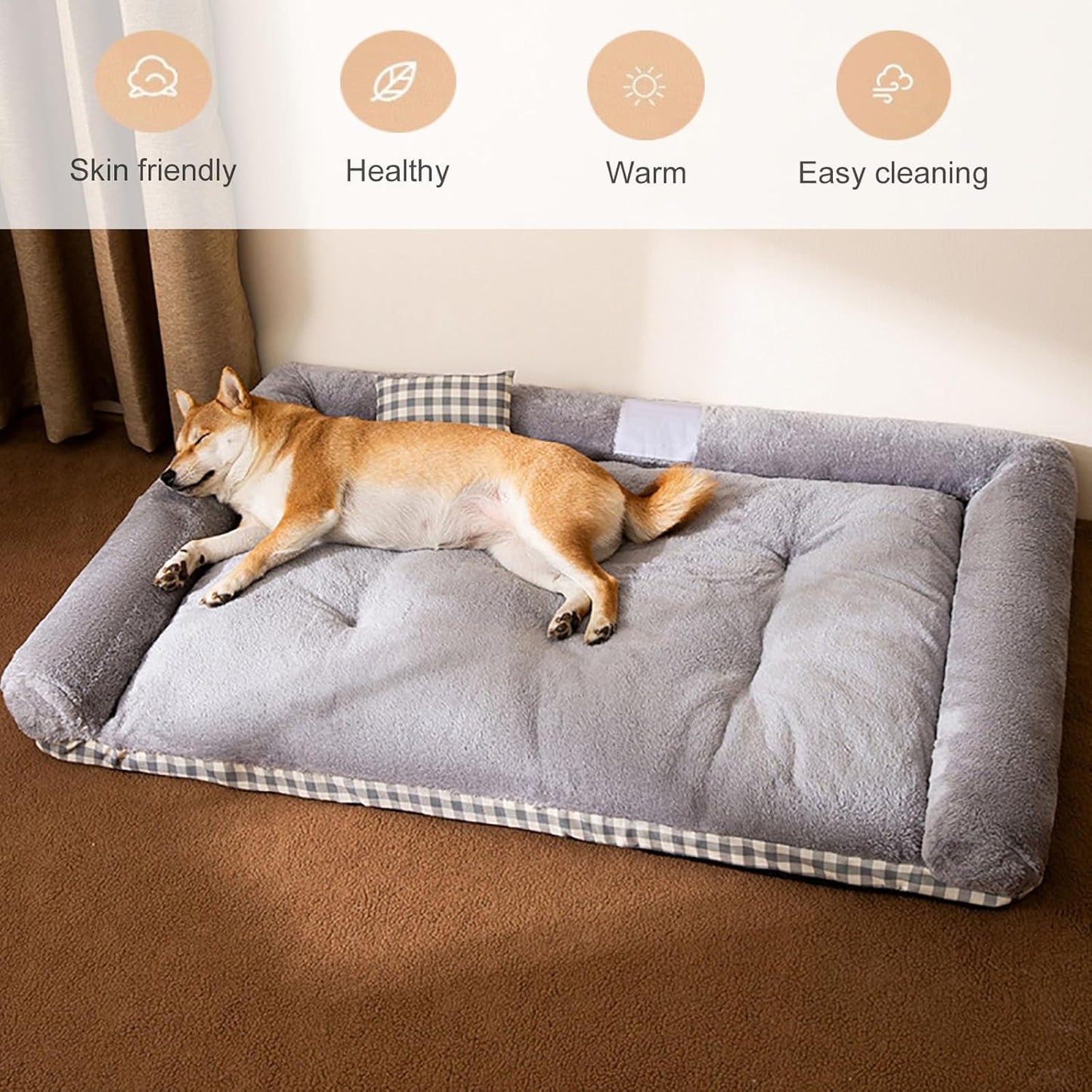 Dog Beds for Large Dogs, Pet Bed with Anti Slip Bottom, Washable Dog Bed with Removable Cover, Pet Dog Couch Bed with Pillow for Medium Large Dogs Sleeping (47.3"X35.4"X5.9",Brown) (Bro