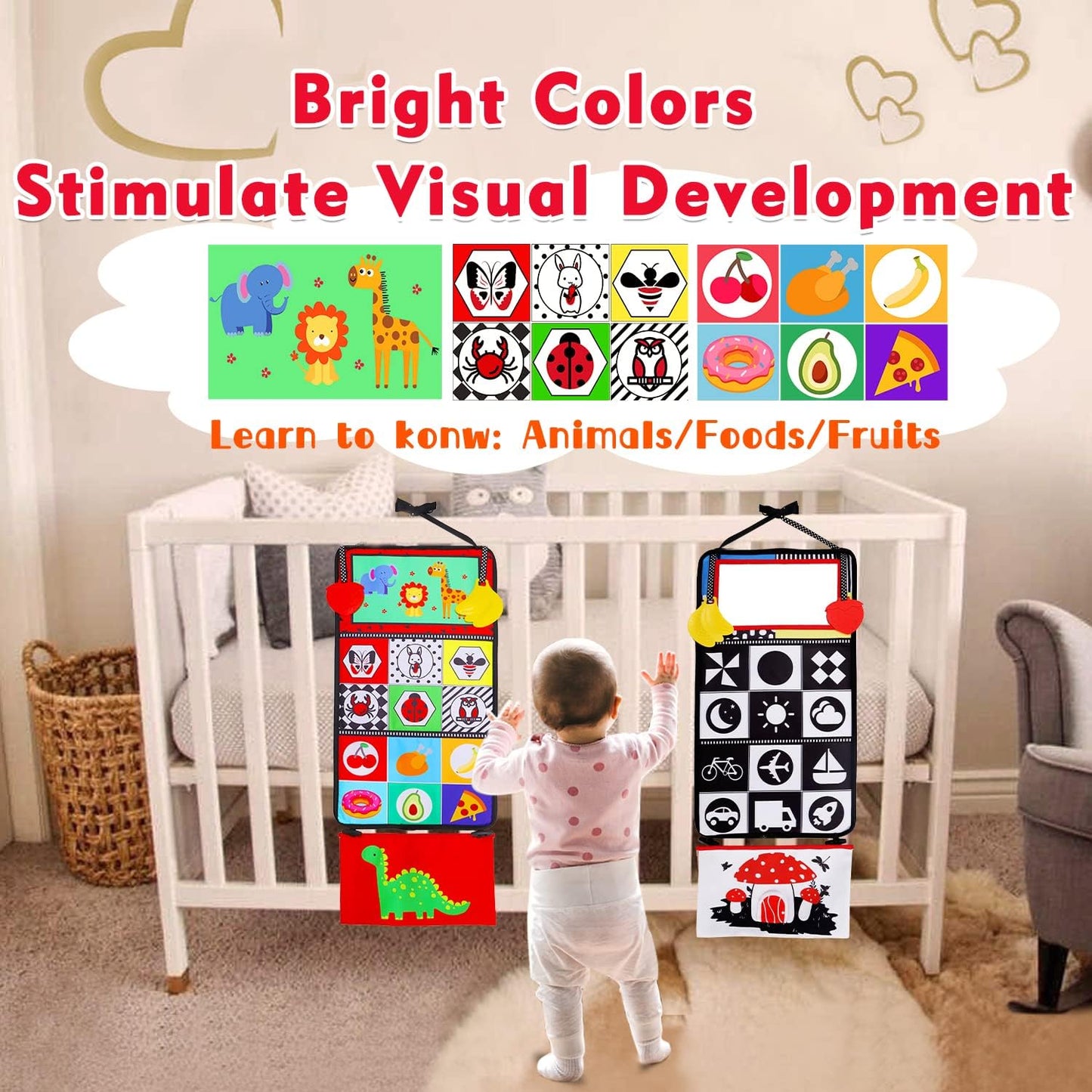 Tummy Time Baby Mirror Infant Toys Newborn 0 3 Months Brain Development with Crinkle Cloth Book Teether Black and White High Contrast Baby Toys 2 4 5 0-6 Month Boys Girls Sensory Activity Shower Gifts