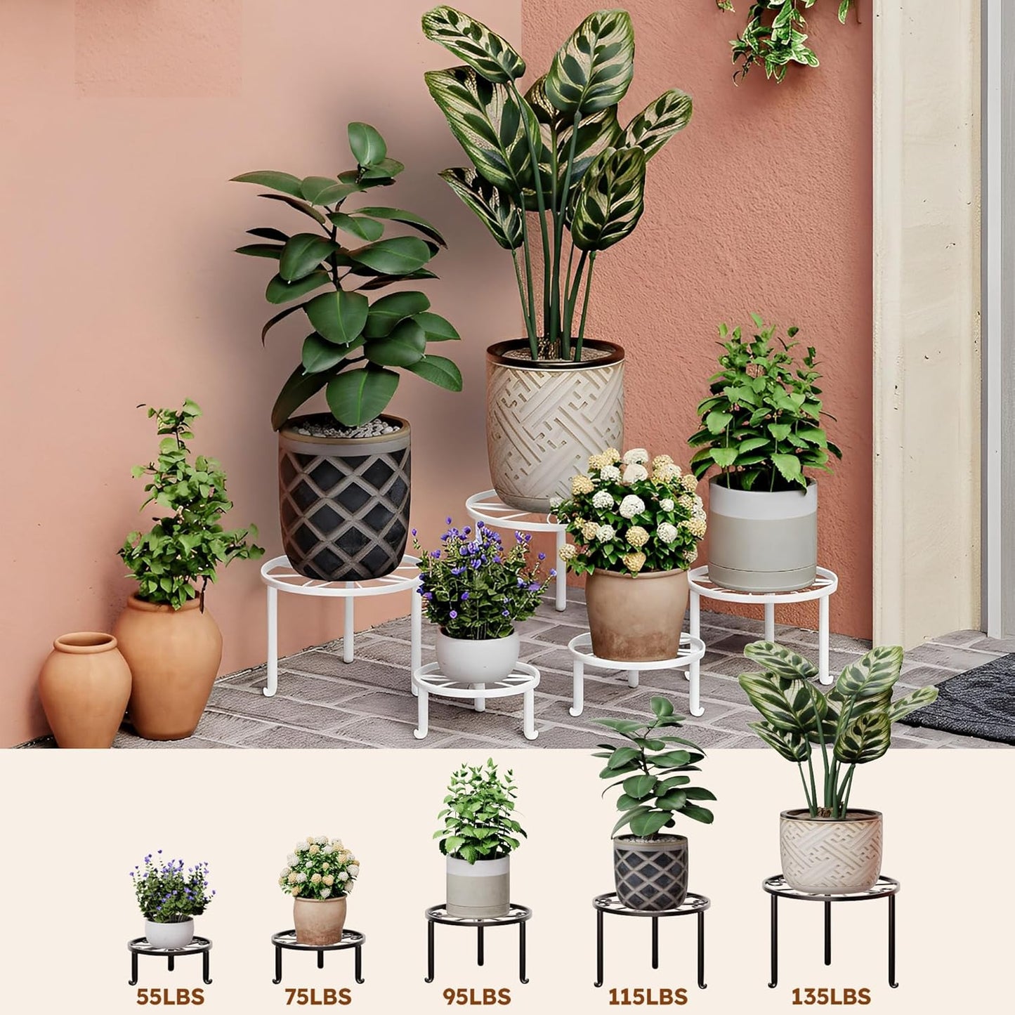 5 Pack Heavy Duty Metal Stand Decorates Multiple Plants for Indoor and Outdoor, Anti-Rust Iron Flower Pot Holder Stand, Potted Plant Shelf for Garden,Patio