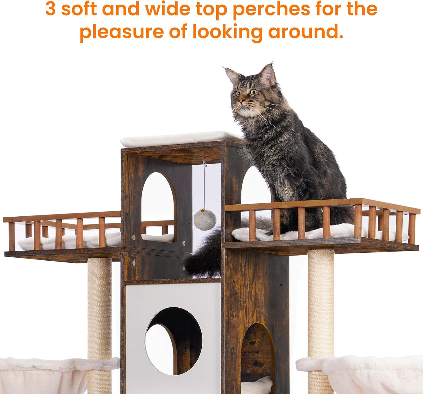 Heybly Cat Tree with Litter Box Enclosure for Indoor Big Cat, Cat Tower for Large Cats 20lbs Heavy Duty, Modern Cat Condo Furniture with Scratching Posts, Rustic Brown HCT110SR