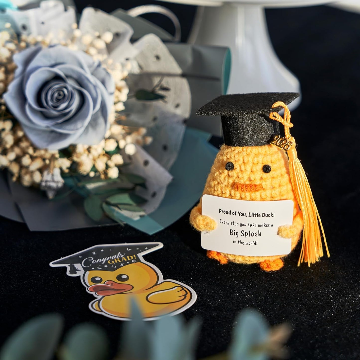 JOYIN 2026 Graduation Inspirational Support Plush Duck, Handmade Crochet Graduation Gifts for Her Him, High School College Classmates, Toddler Graduation Gifts