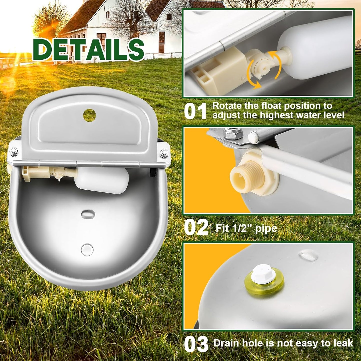 MAOPINER Automatic Water Dispenser, Automatic Waterer Bowl for Dogs, Farm Grade Stainless Stock Waterer Horse Cattle Goat Sheep Dog Water (with Drainage Hole)