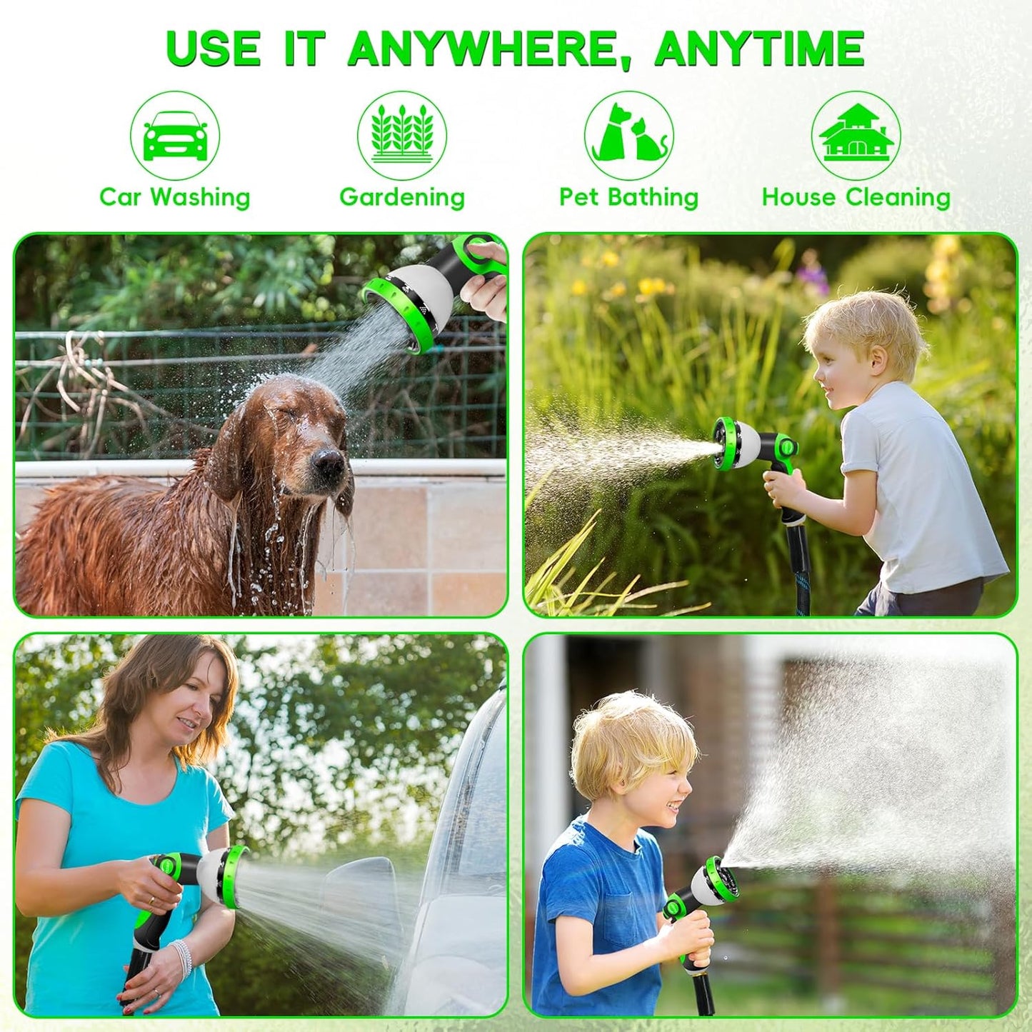 Garden Hose 50 FT, NON-EXPANDABLE Heavy-Duty Flexible & Lightweight Water Hose with 10-Function Nozzle, No-Kink, Leak-Proof Super Fabric, Solid Fittings for Lawn, Car, Outdoor (Black Blue)