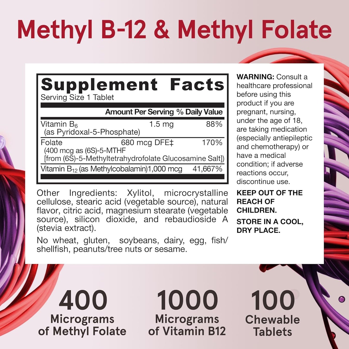 Jarrow Formulas Methyl B-12 & Methyl Folate, Bioactive Vitamin B9 & Vitamin B12 Supplement, Supports Cellular Energy Production, Healthy Brain Function & Metabolism, 100 Chewable Tablets, 100 Servings