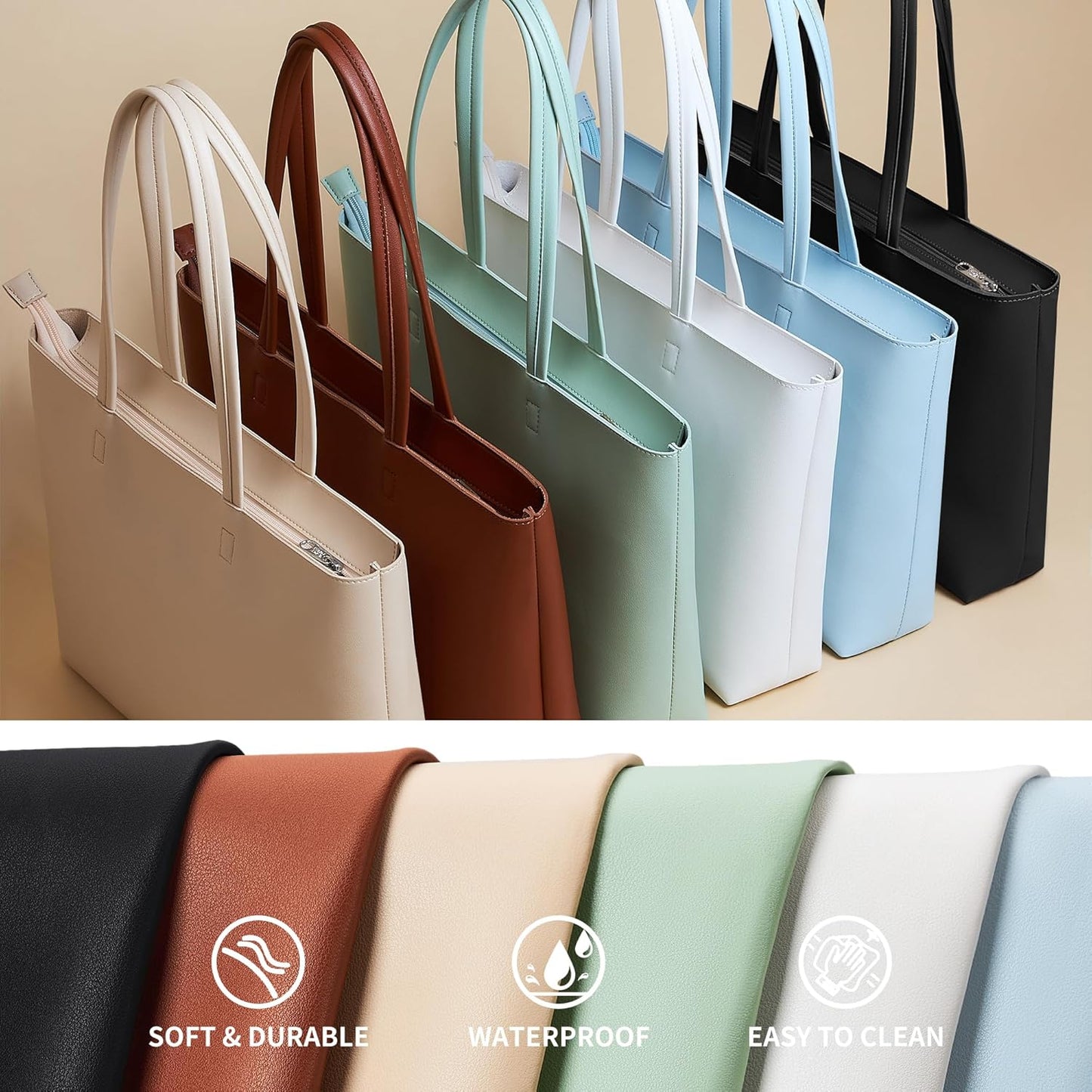 KALIDI Tote Bag Zipper Shoulder Bag Faux Leather Purses Satchel for Women Casual Handbag Work Dating College