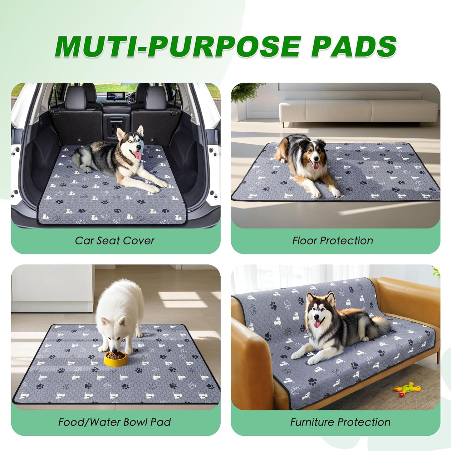 Washable Pee Pads, Puppy Pee Pad for Dogs, 2 Pack Absorbent Reusable Training Dog Pads Pet Puppy Pads, Non-Slip Potty Pads for Whelping, Playpen, Crate, Bed, Grey 32"x63"