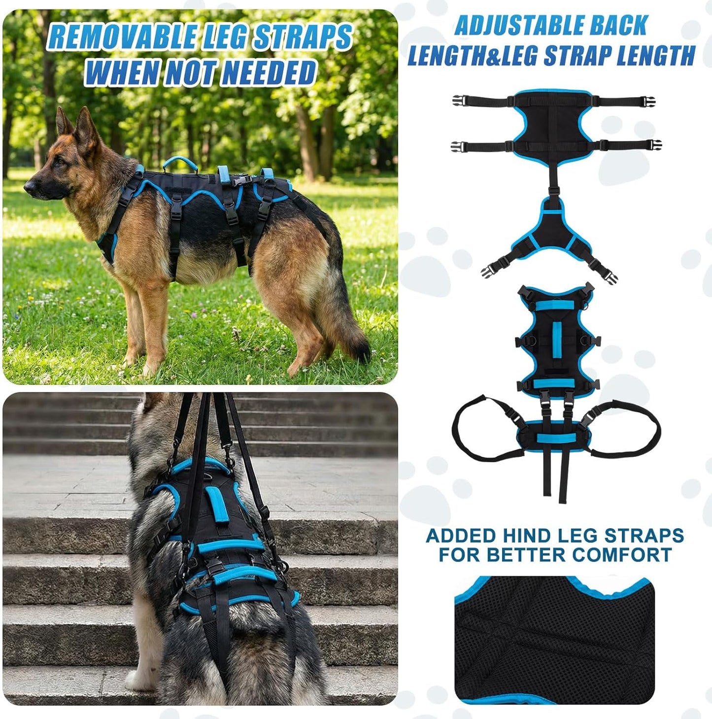 Dog Lift Harness for Large Dogs, 2-in-1 Detachable Full Body Support Acl Dog Sling Carrier with 4 Handles, Hind Assist Back Leg for Senior, Disabled, Arthritic & Post-surgery Canines(X-Large)