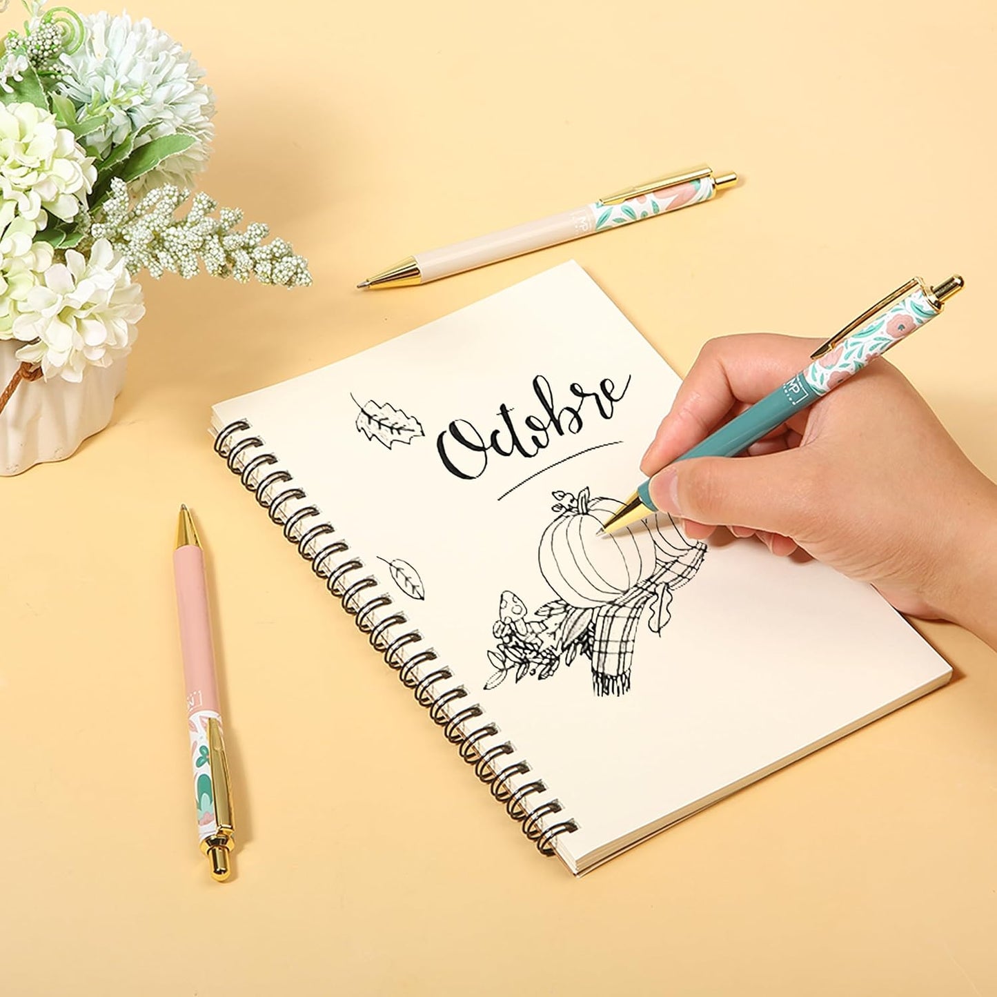 Mr. Pen- Luxury Floral Pen Set, 3 pcs, Black Ink Ballpoint Pens, Floral Pen, Fancy Pens for Women, Cute Pens for Journaling, Mother's Day