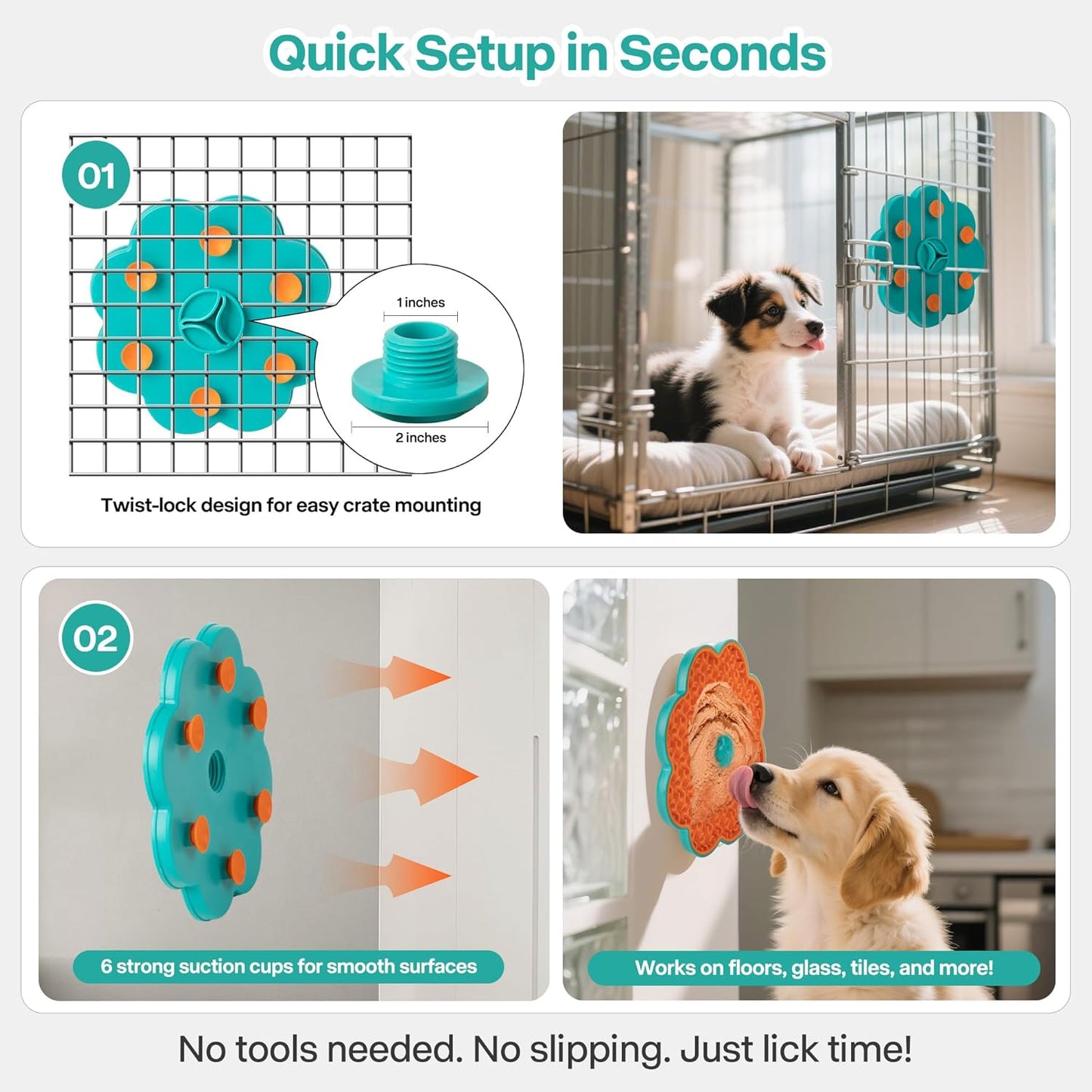 2 in 1 Lick Mat for Crate Training, Dog Slow Feeder Anxiety Relief Pad with Suction Cups, Dishwasher Safe, BPA-Free Silicone for Small & Medium Dogs, 2 Pack