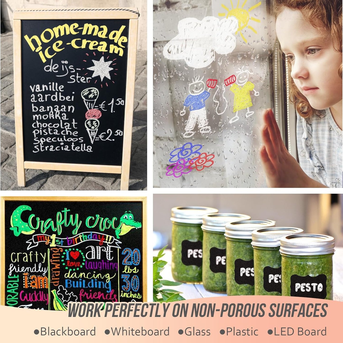 IJIANG Liquid Chalk Markers - Metallic 8Colors, Chalk Markers - 6mm Reversible Tip for Glass, Window, Cars, Chalkboard, Whiteboard, Blackboard Signs