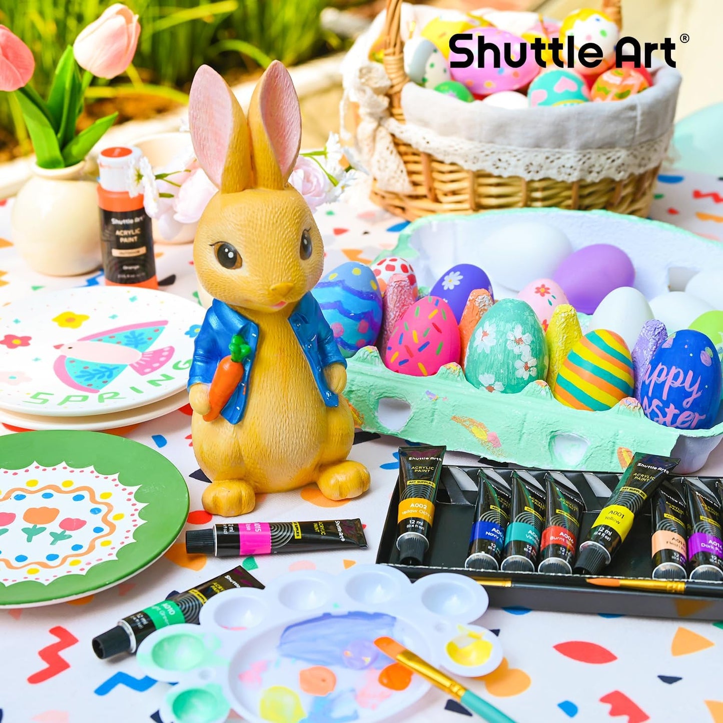 Shuttle Art Acrylic Paint Set, 30 x12ml Tubes Artist Quality Non Toxic Rich Pigments Colors Great for Kids Adults Professional Painting on Rocks Canvas Wood Clay Fabric Ceramic Crafts