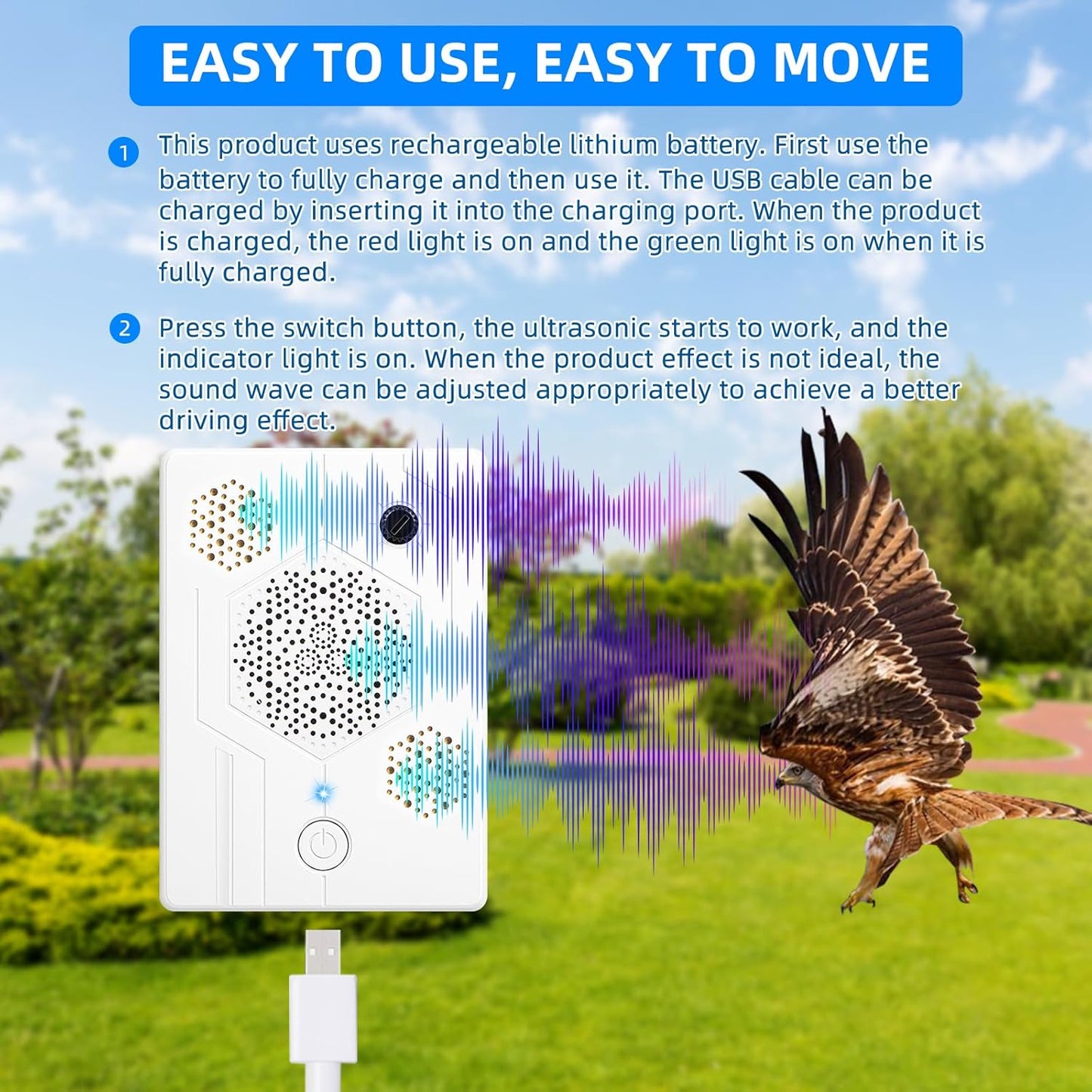 2026 Upgraded Ultrasonic Bat Deterrent for Attic & Roof, Portable Rechargeable Bat Repellent for House Eaves, Safe Electronic Pest Control to Keep Bats Away from Porch & Indoor, 2 Pack