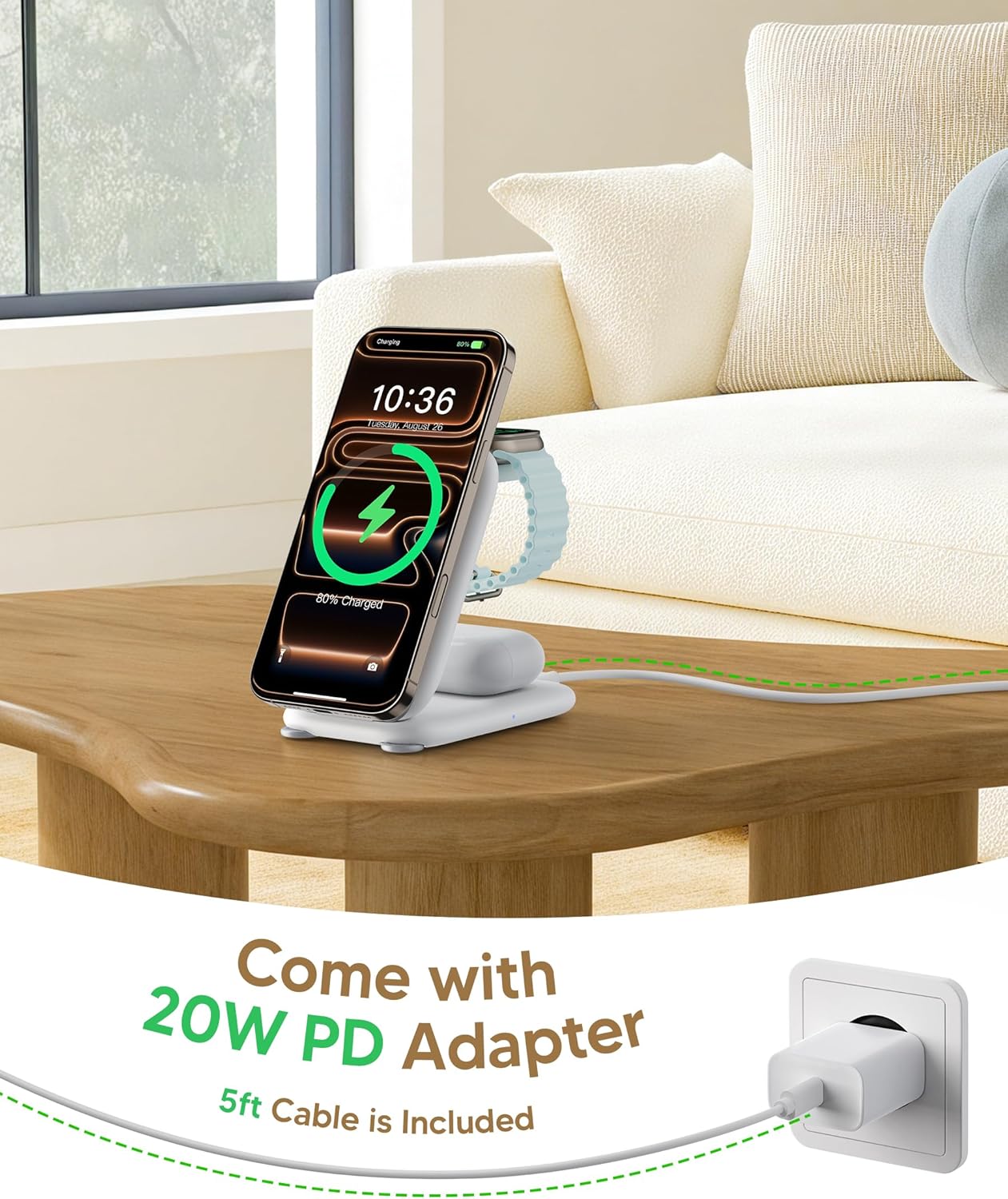 PaktVault 2026 Traveling Fast Wireless Charging Station for Apple Devices, Magnetic 3 in 1 MagSafe Charger Stand for iPhone 17 16 15 14 13 12 Pro Max Plus Air, Apple Watch&Air pods Pro-Gift for Her