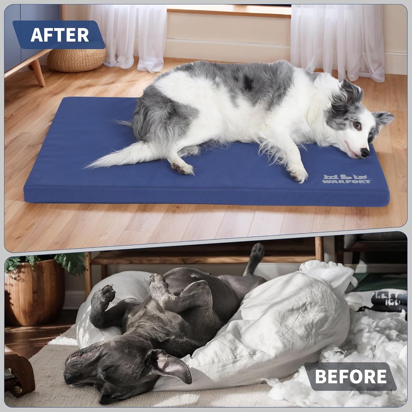 Durable Outdoor Dog Bed, Indoor cat Bed Anti Mild Bite Crate Mat, Stable Kennel Pad with Removable Fully Waterproof Cover (Blue, Small(23x17x1.5in))
