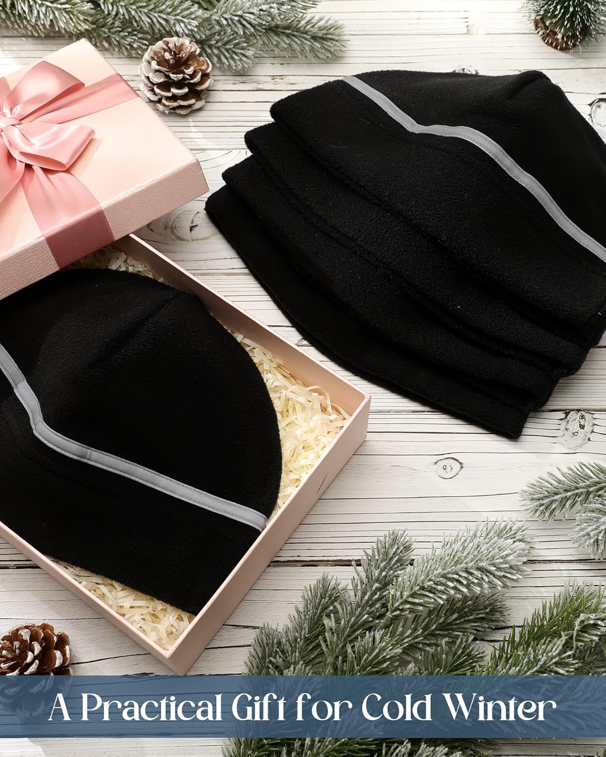 Geyoga 6 Pack High Visibility Reflective Beanie Hat with Reflective Stripe Safety Beanies Hat for Outdoor Work Sports & More(Black)