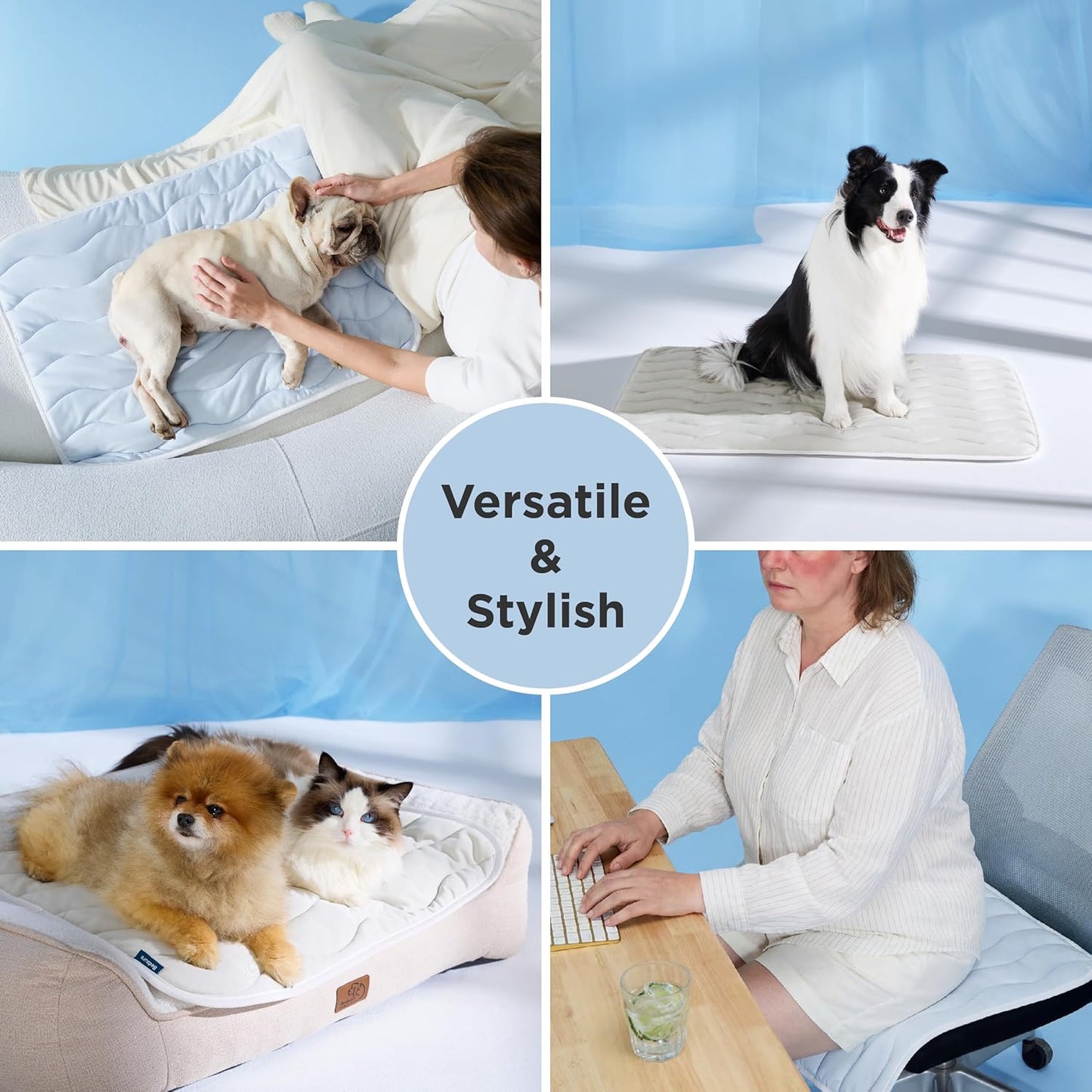 Bedsure Cooling Mat for Large Dogs - Q-Max>0.4 Thin Breathable Cooling Crate Pad Indoor for Pet with Chill Cool Fiber and Non-Slip Bottom，Portable Washable Kennel Mat in Outdoor Summer, 35x23, Blue