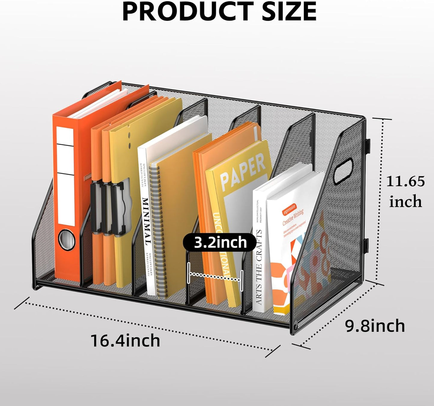 SUPEASY Binder Organizer, Magazine File Holder with 5 Vertical Compartments Rack, Metal Desk File Organizer & Binder Holders, Magazine Organizers for Office Desktop, Home, School (Black)