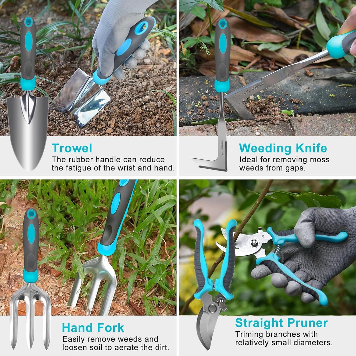 Gardening Tools, Carsolt 10 Piece Heavy Duty Stainless Steel Garden Tools Set with Ergonomic Rubber Handle. Variety of Gardening Hand Tools with Gift Box Ideal Garden Gifts for Women