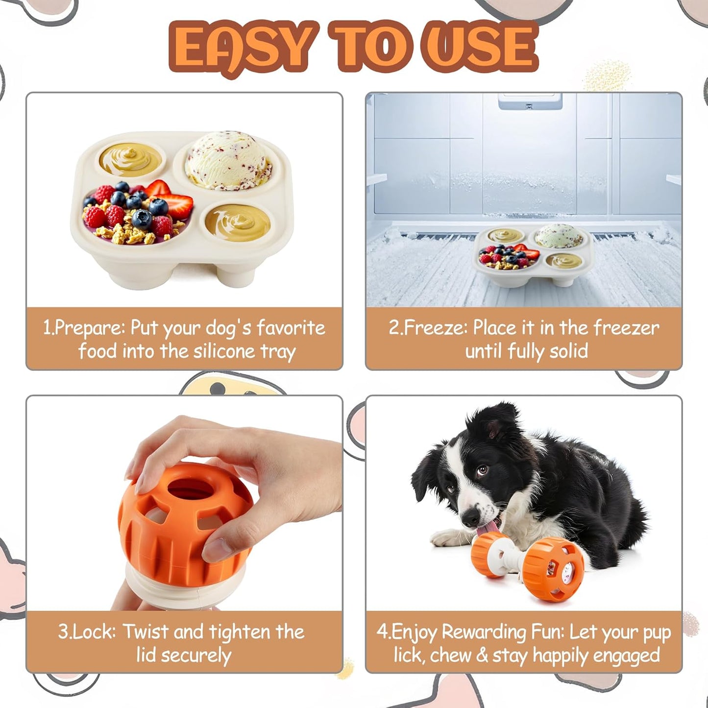ALL FOR PAWS Dog Frozen Treat Dispenser Toy, Interactive Puzzle Slow Feeder Enrichment Chew Toy for Small to Large Dogs, Dumbbell Treat Ball with Food-Grade Silicone Tray, Reduce Boredom & Anxiety