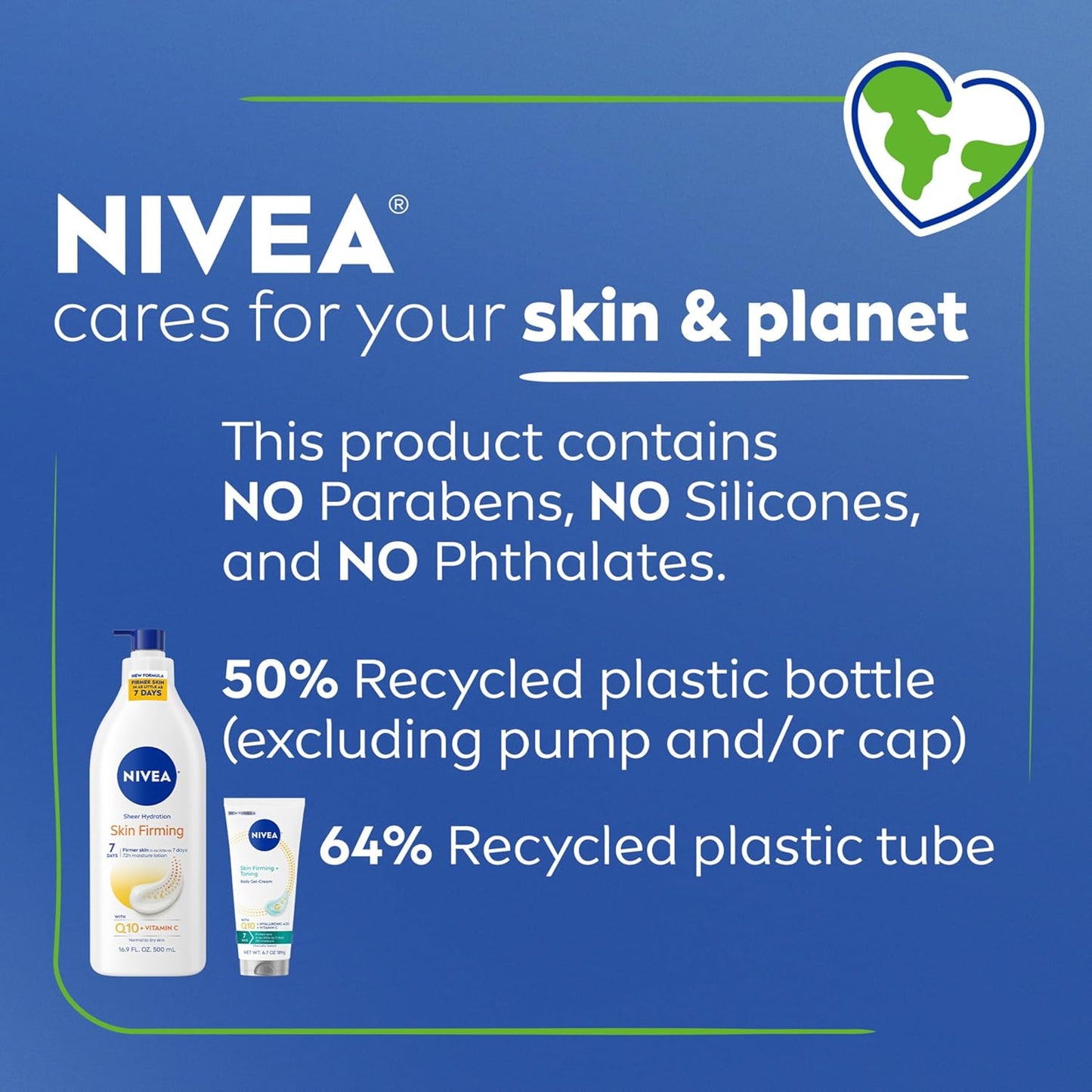 NIVEA Sheer Hydration Skin Firming Body Lotion (16.9 Fl Oz) + Skin Firming & Toning Body Gel Cream with Hyaluronic Acid (6.7 Oz), Enriched with Q10 and Vitamin C