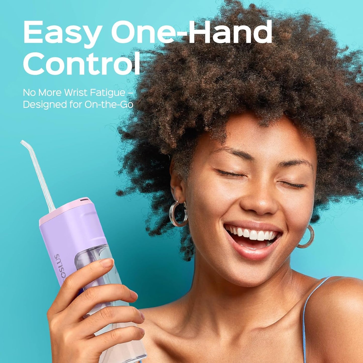 COSLUS T40 Mini Water Flosser for Travel: Portable Compact Design, Cordless Oral Irrigator with 4 Jet Tips, Removable Tank & IPX7 Waterproof for Braces, Sensitive Teeth & On-The-Go Use, Pink Purple