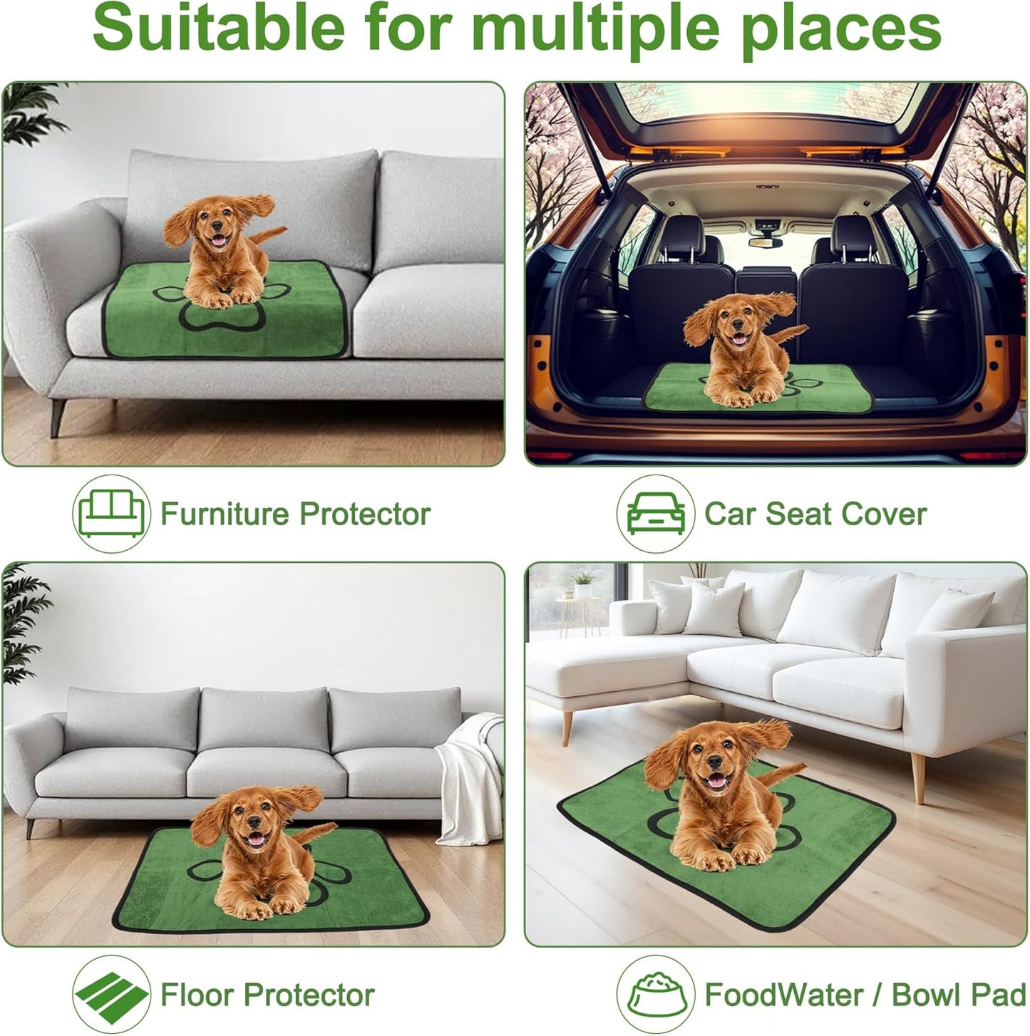 Grass Pad for Dogs Potty, Washable Pee Pads for Dogs, Absorbent Reusable Puppy Pads for Potty Training Floor Couch Bed and Crate, 18"x24", Green