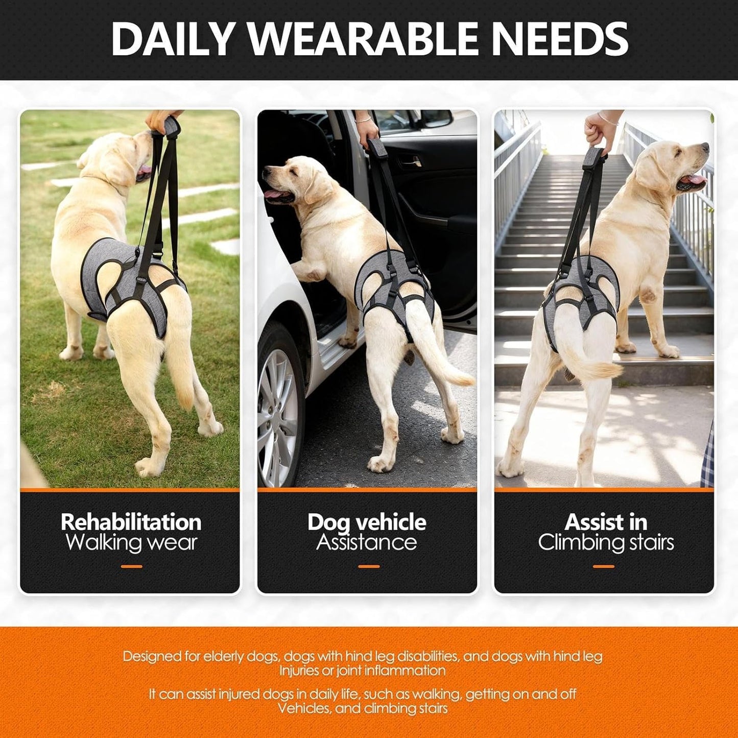 Dog Assist Harness, Elastic Quick Release Carrier, Assistance Harness with Handle, Dog Strap with Support for Weak Rear Legs, Pet Accessories, Pet Tool for Indoor Walking Daily Use