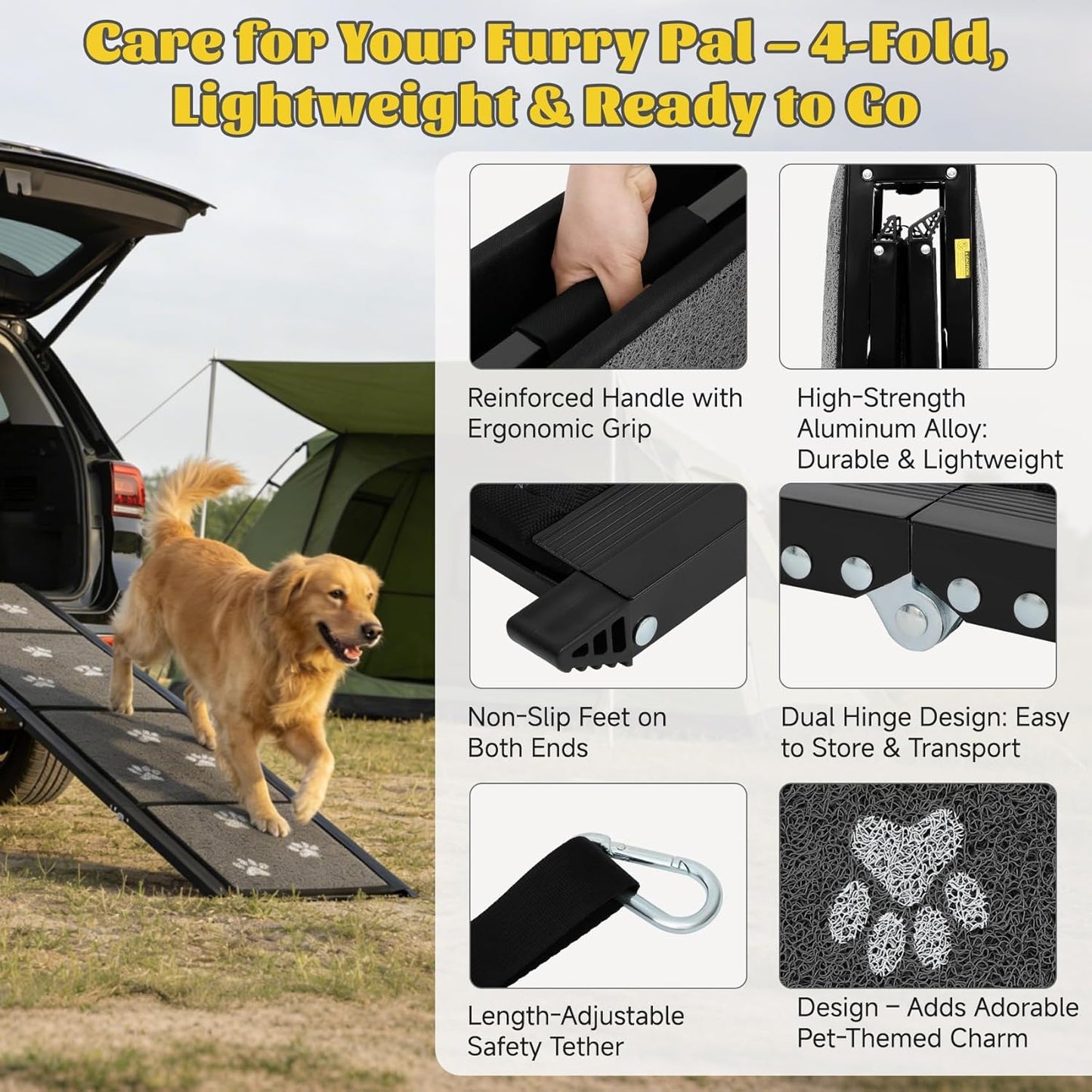 Dog Ramp for Car 71" X-Long & 17" Wider Portable Dog Ramps for Large Dogs Non Slip Rug Surface Extended Step Design for SUV Car and Truck Folding Dog Ramp Supports Up to 270LBS