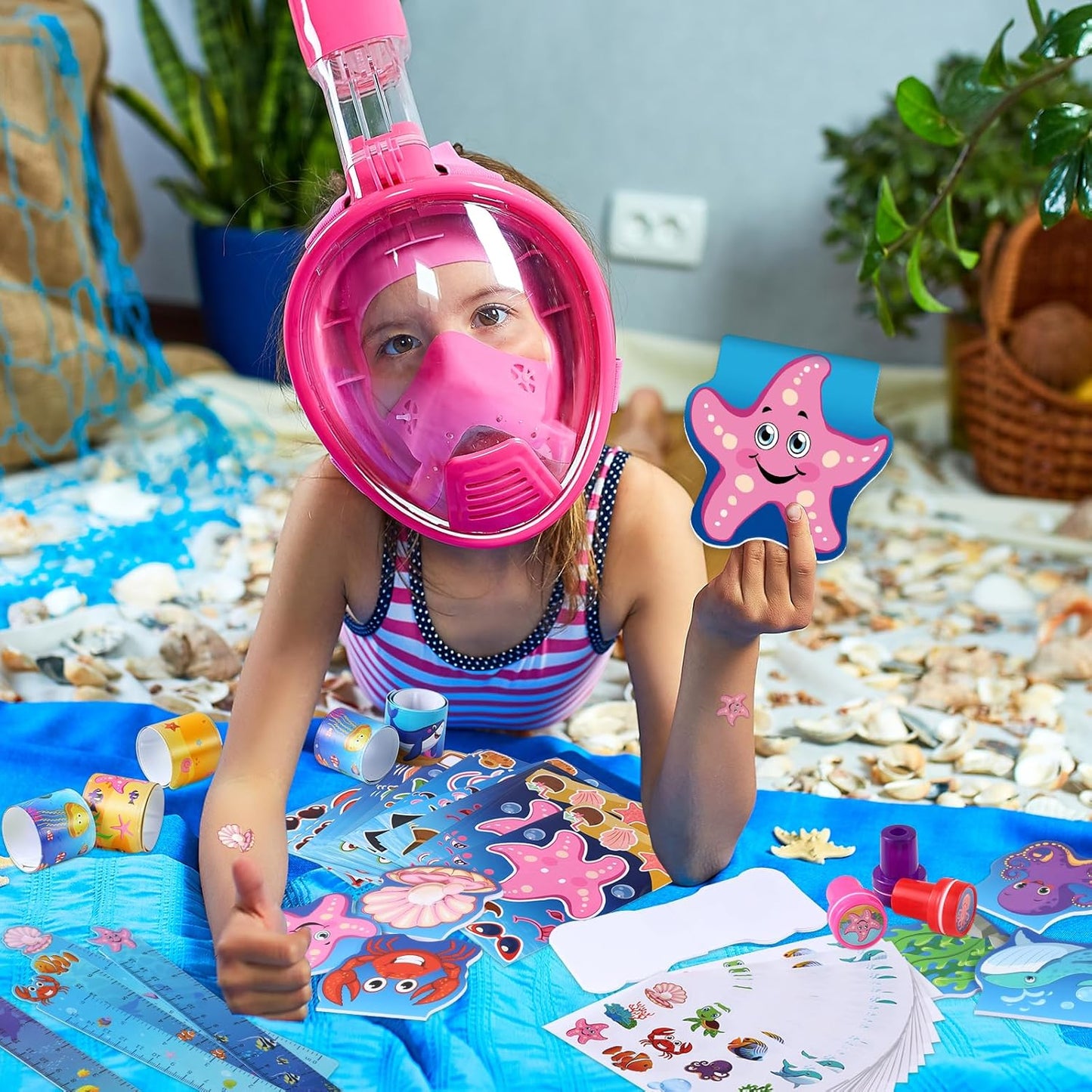BenLouis 120Pcs Under the Sea Party Favors Ocean Animals Party Stampers Stickers School Stationery Bulk for Kids Sea Shark Birthday Mermaid Party Goodie Bag Stuffer Classroom Gifts Rewards Supplies