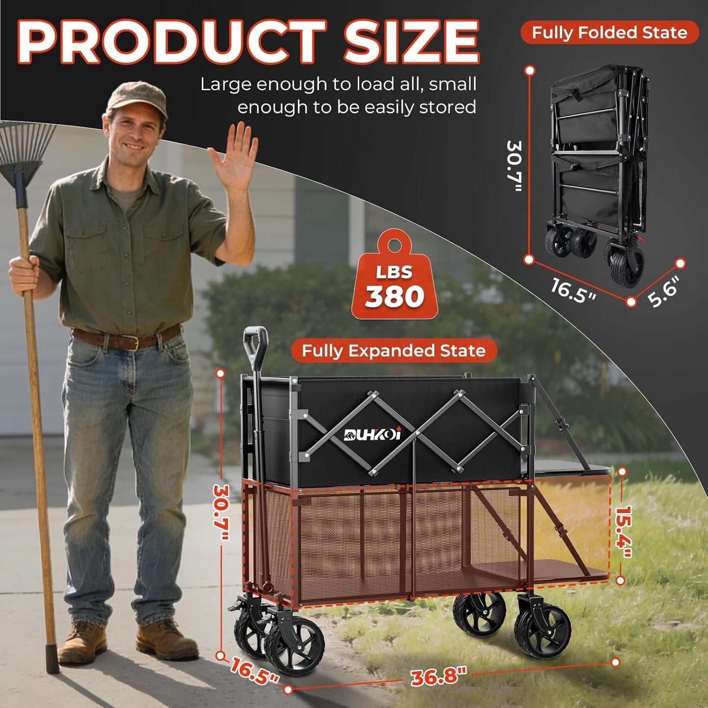 Double Decker Wagon 320L Large Capacity 400LBS Collapsible Sports Utility Cart with Big Wheels,Double Extended Tailgate Heavy Duty Folding Wagon Cart for Groceries,Camping,Outdoor