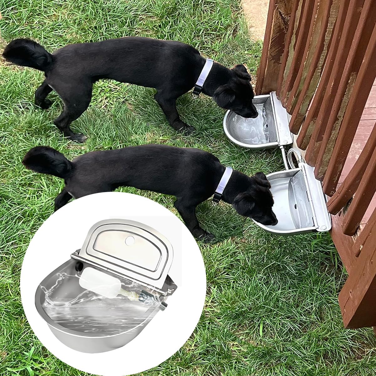 Automatic Animal Drinking Horse Water Bowl Stainless-Steel Livestock Waterer with Float Valve, Large Capacity Outdoor Trough for Dogs Horse Goat Pig Cow