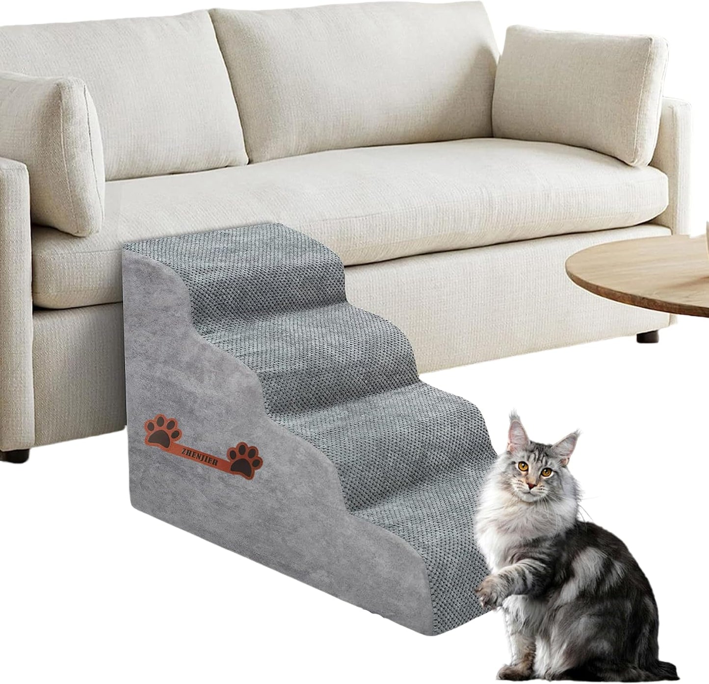 Dog Stairs for High Beds, 4 Step Dog Steps for Small Dogs and Cats, High Density Foam Cat Ramp for Bed,Pet Stairs for Bed Climbing, Non-Slip Balanced Pet Step Indoor(Grey)