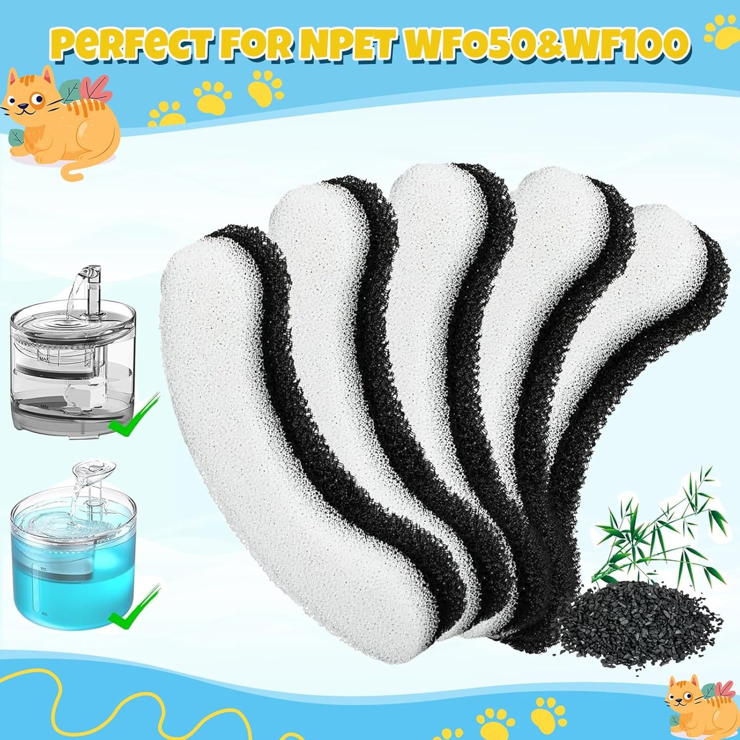 16 Pieces Cat Water Fountain Filters, Water Fountain Filters Replacement for Cat，Water Fountain Fit for Clear Fountain Perfect for NPET WF050 & WF100，Dog Dispenser (16PCS)