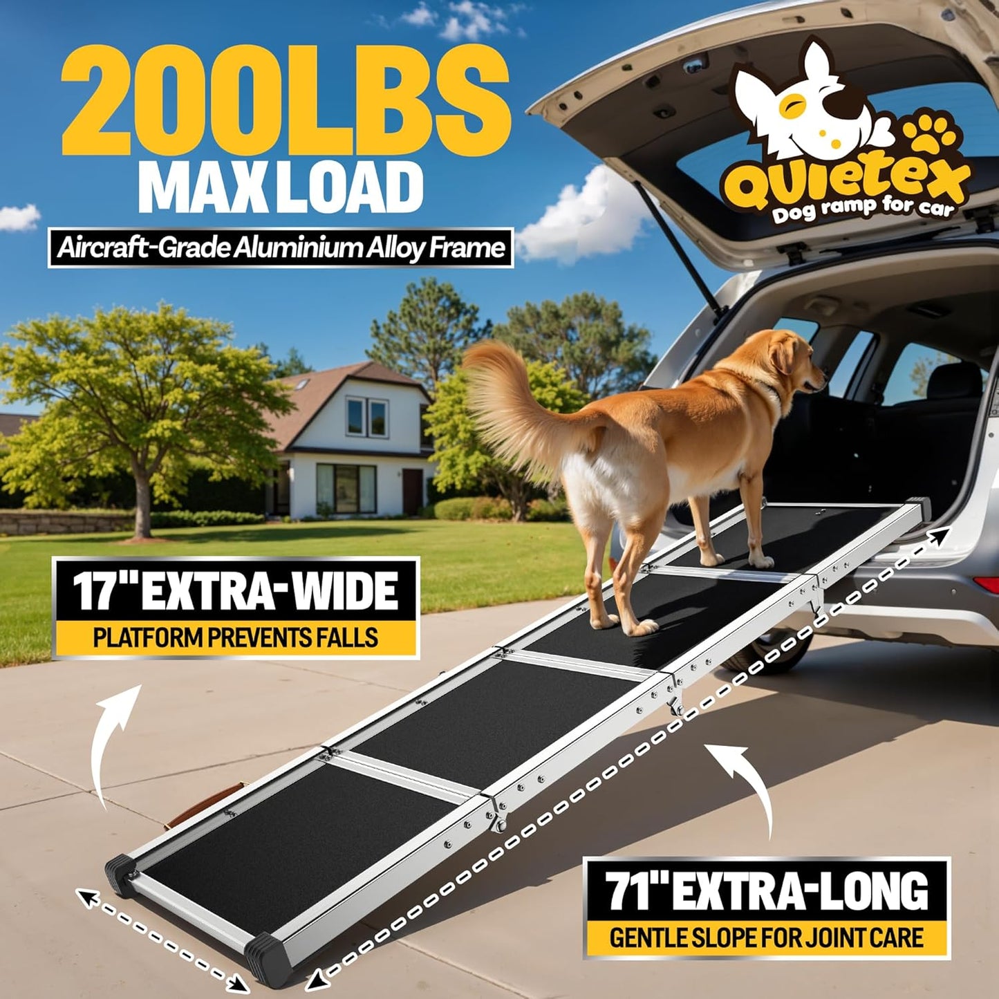 Extra Long 71”Dog Ramp Folding Pet Ramp for Car Large Dogs with Non-Slip Surface Dog Ramps up to 200 lb for Car SUV Truck