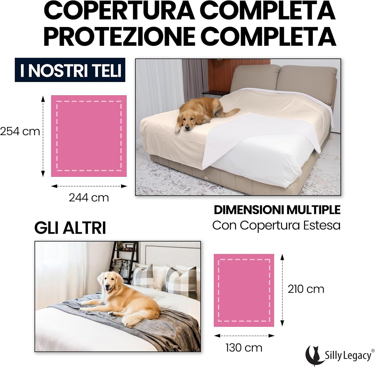 SILLY LEGACY Thin Reversible Waterproof Protective Bed Cover (Queen Size, 96 x 82 inch), for Dogs and Cats, Babies; Incontinence, Dirt, Drool