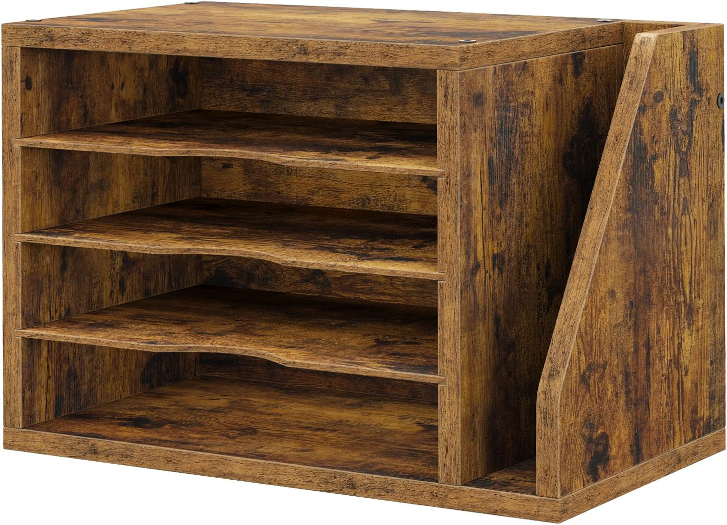 Mail Sorter, File Organizer Desktop, Wood Desk Organizer with 3 Adjustable Shelves, Mail Holder for Office, Home, Letter Sorter File Holders for Envelopes, Supplies Magazines, Rustic Brown