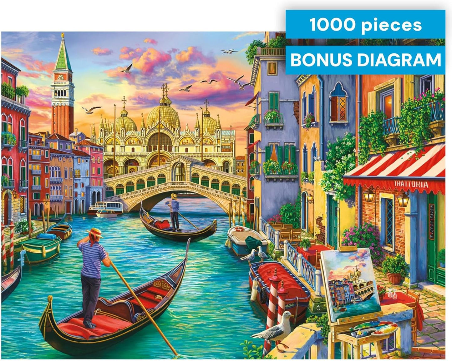 Buffalo Games - Sights of Venice - Image World - 1000 Piece Jigsaw Puzzle for Adults, Scenic Cityscape Puzzle, Challenging and Relaxing Puzzle Adventure, Finished Size 26.75 x 19.75, Made in the USA