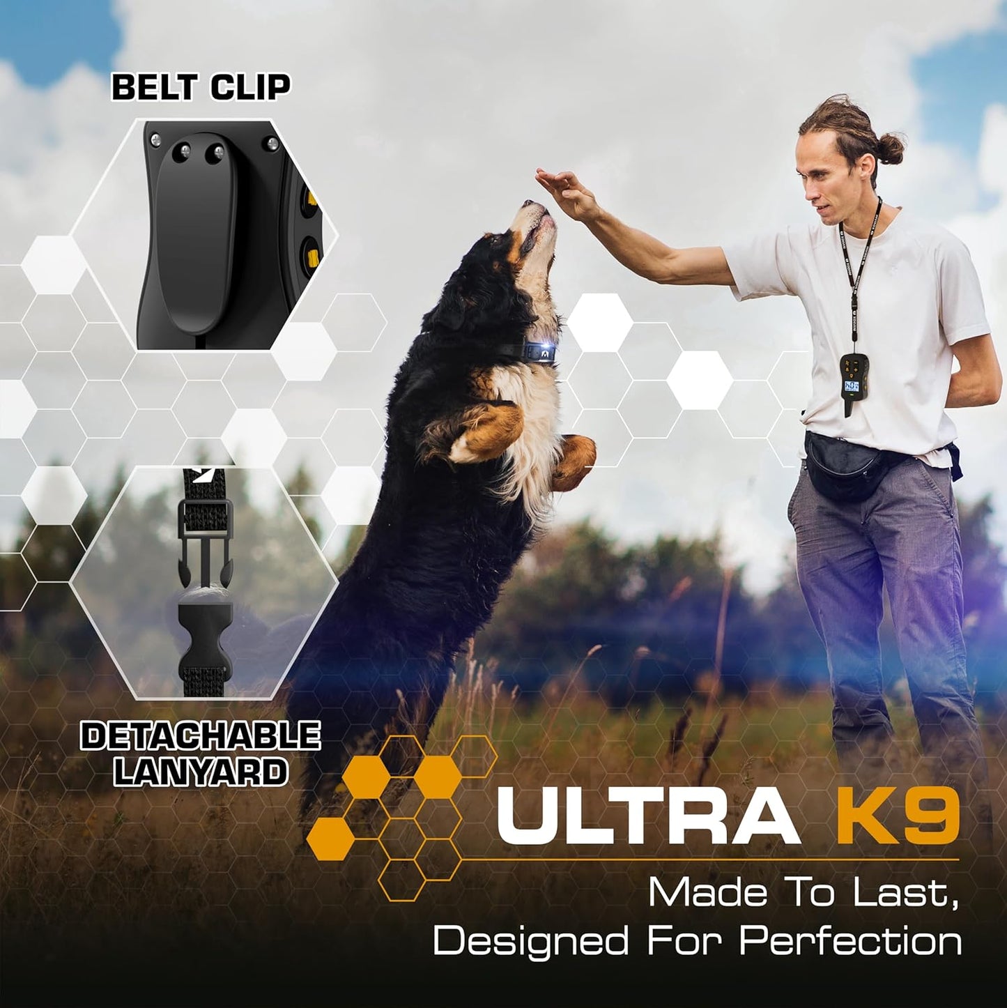 INVIROX Ultra K9 Dog Training Collar with Remote, 124 Levels for Reactive, Stubborn or Hard-to-Train Dogs, ¾ Mile Range, Night-Light Mode, Safe Communication, IP67 Waterproof E Collar for Large Dogs