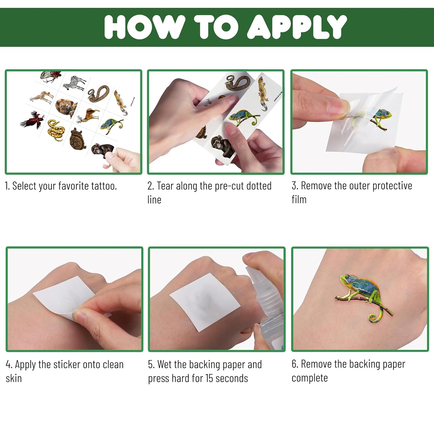 60 PCS Realistic Wildlife Jungle Animal Pre-Cut Temporary Tattoos Sticker Reptile Birthday Party Decorations Supplies Favors Gifts Boys Girls Zoo Cute Fake Tattoo School Reward Themed