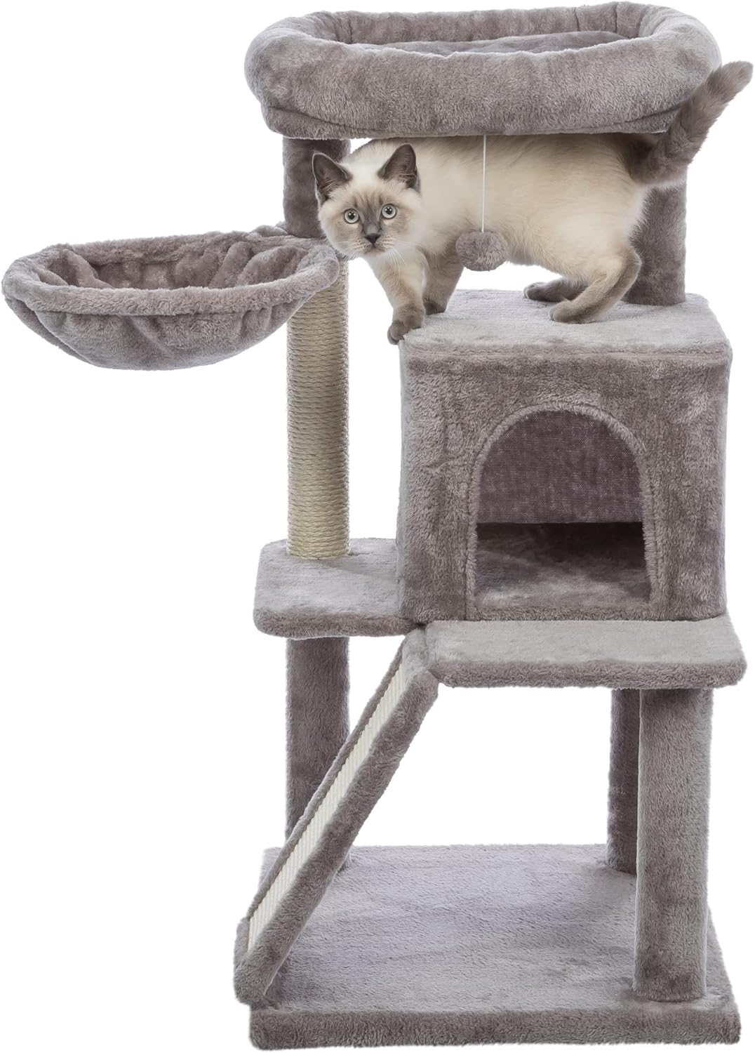 TRIXIE Pepito 39.4" Cat Tower, 3-Level Cat Tree with Sisal Scratching Posts and Ramp, Plush Condo and Hammock