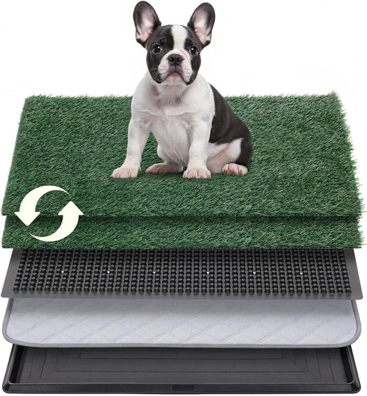 Dog Grass Pad with Tray, 30"x20" Medium Grass Pad for Dogs Potty with 2pcs Artificial Grass, Indoor Dog Litter Box for Balcony Apartment, Realistic, Washable, Less Odor