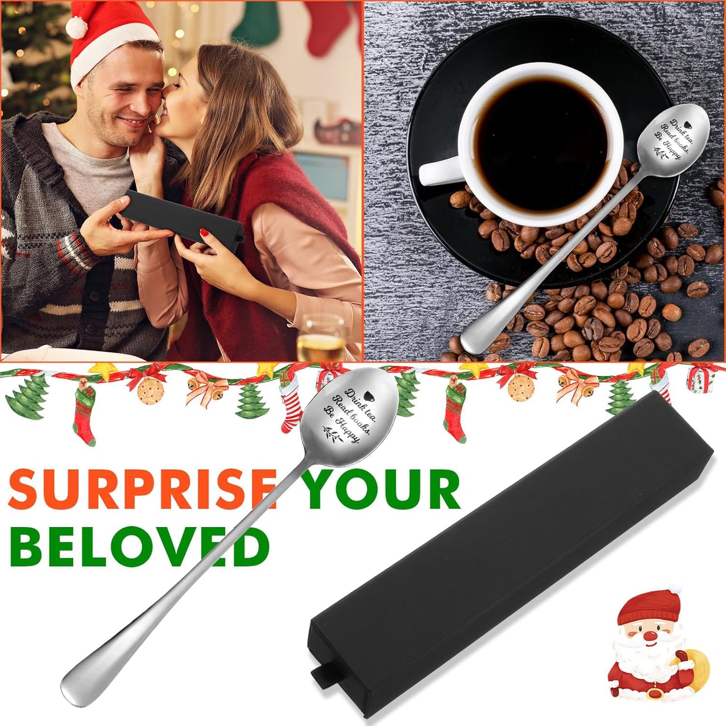 Drink Tea Read Books Spoon for Tea Lovers, Stainless Steel Tea Spoon for Loose Tea, Gifts for Tea Drinkers, Tea Accessories, Birthday Graduation Christmas Gifts for Women Men Engraved Spoons(Friend)