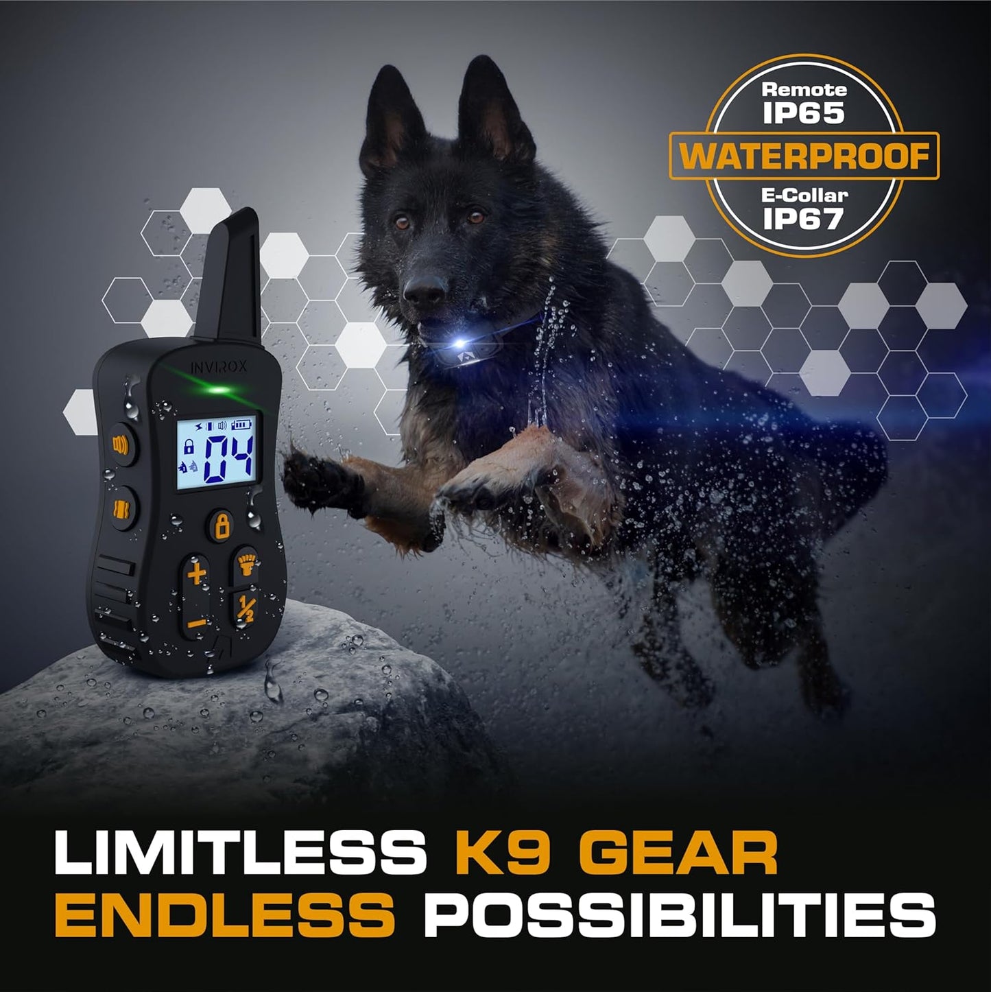 INVIROX Ultra K9 Dog Training Collar with Remote, 124 Levels for Reactive, Stubborn or Hard-to-Train Dogs, ¾ Mile Range, Night-Light Mode, Safe Communication, IP67 Waterproof E Collar for Large Dogs