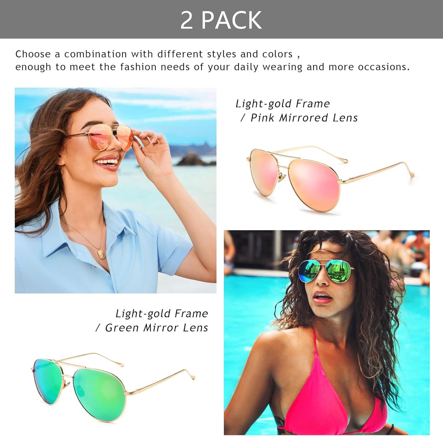 SUNGAIT Women's Lightweight Oversized Aviator Sunglasses - Classic Style Polarized Lens